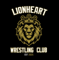 Lionheart Wrestling Club logo: Golden lion head wearing a crown, with text 