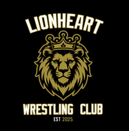 Lionheart Wrestling Club logo: Golden lion head wearing a crown, with text 