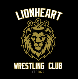Lionheart Wrestling Club logo: Golden lion head wearing a crown, with text 