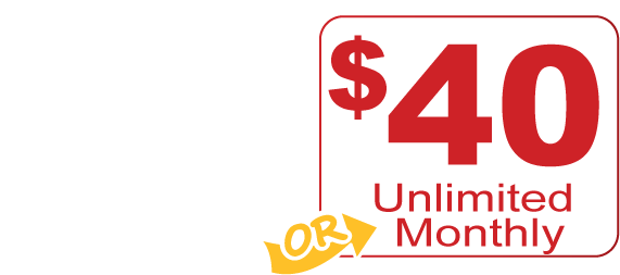 a sign that says $ 25 per wash or $40 unlimited monthly