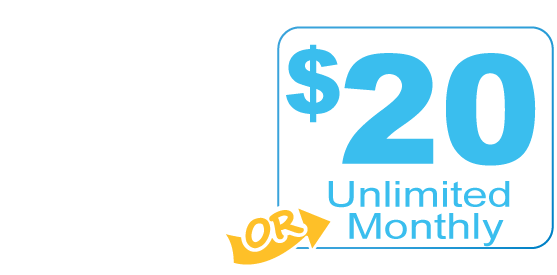 a sign that says $ 10 per wash or $ 20 unlimited monthly