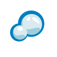 Two bubbles are floating in a blue circle on a white background.