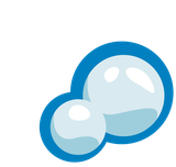 Two bubbles are floating in a blue circle on a white background.
