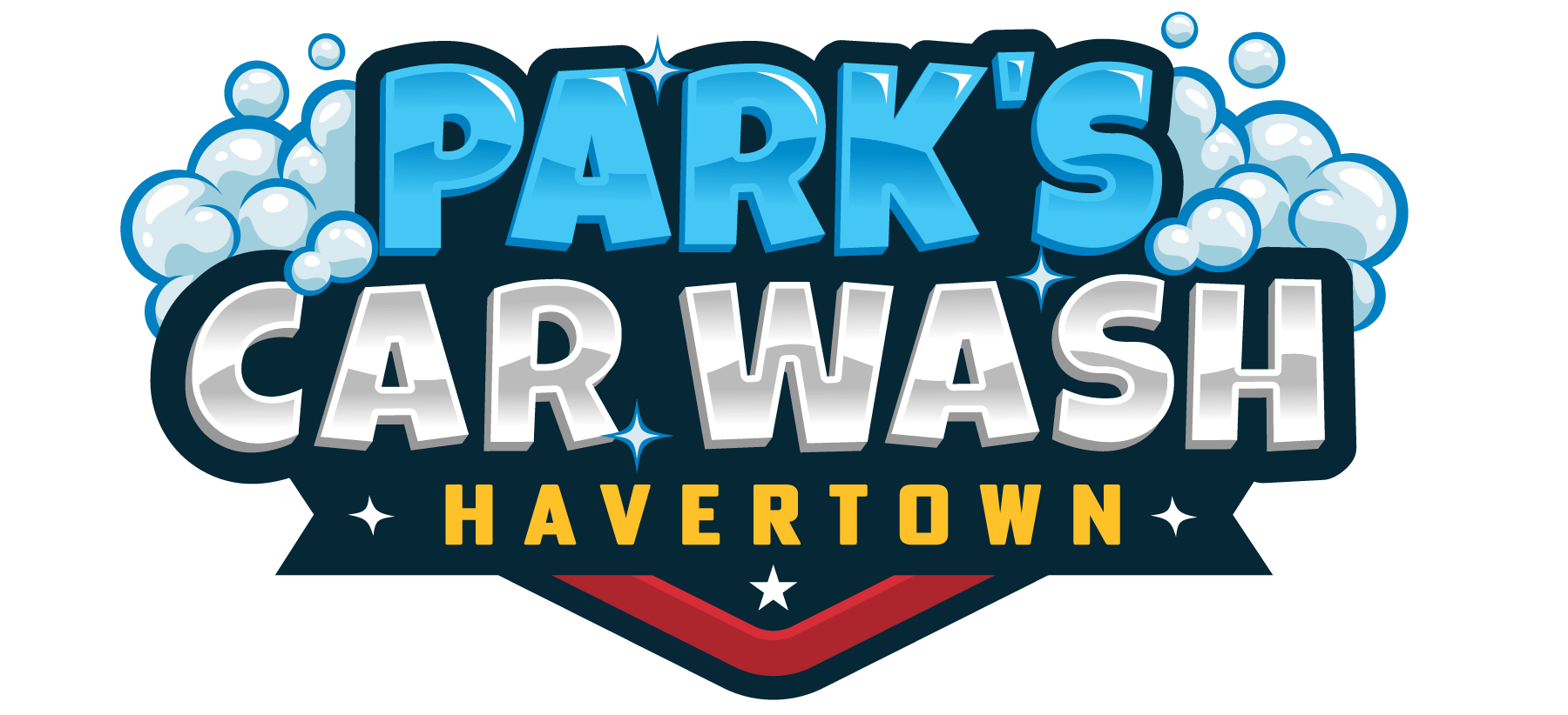 Park's Car Wash logo of a cartoon dog is holding a sponge and giving a thumbs up.
