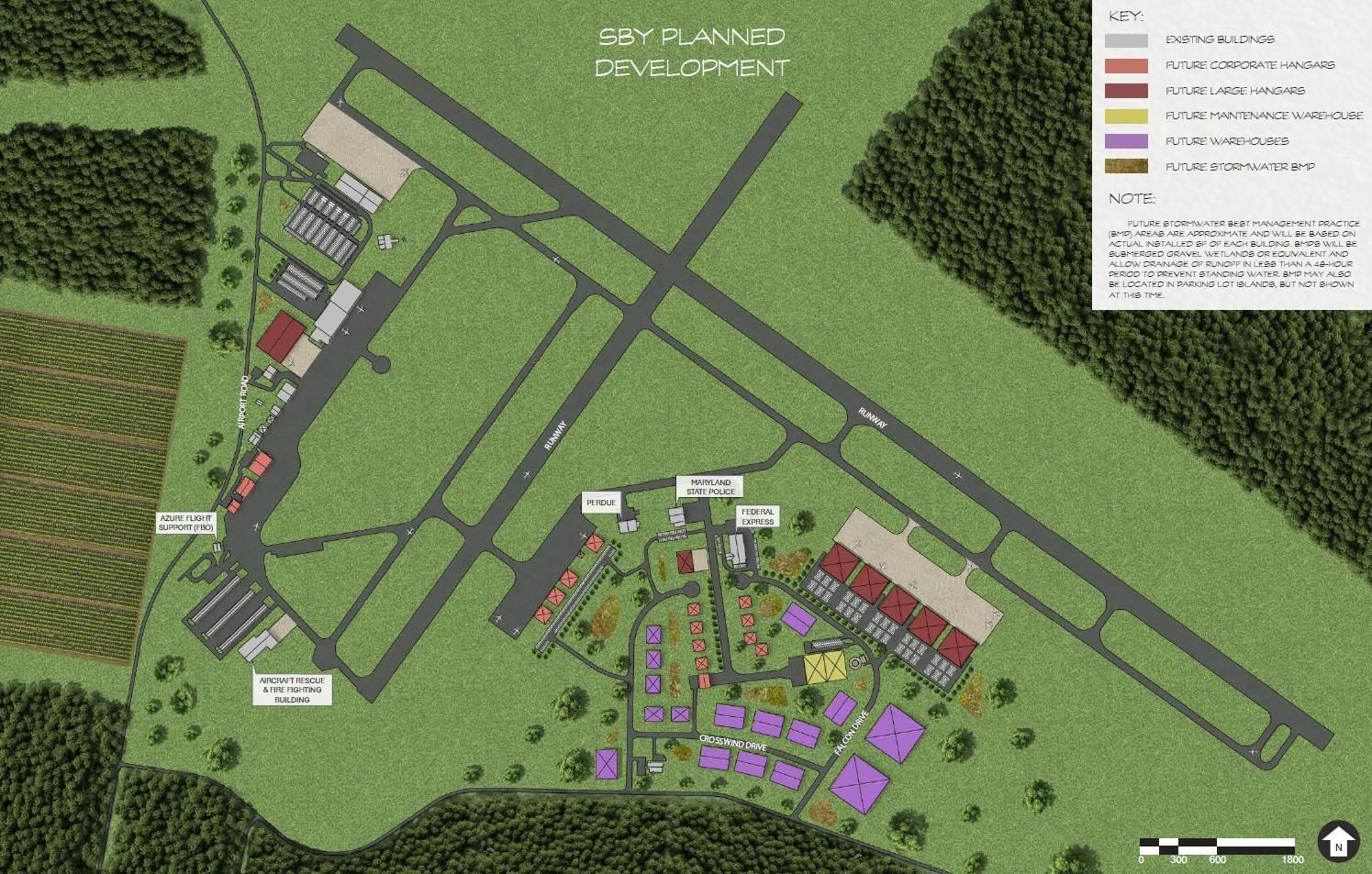 SBY Airport Industrial Park pre designed 42000 sf hangar