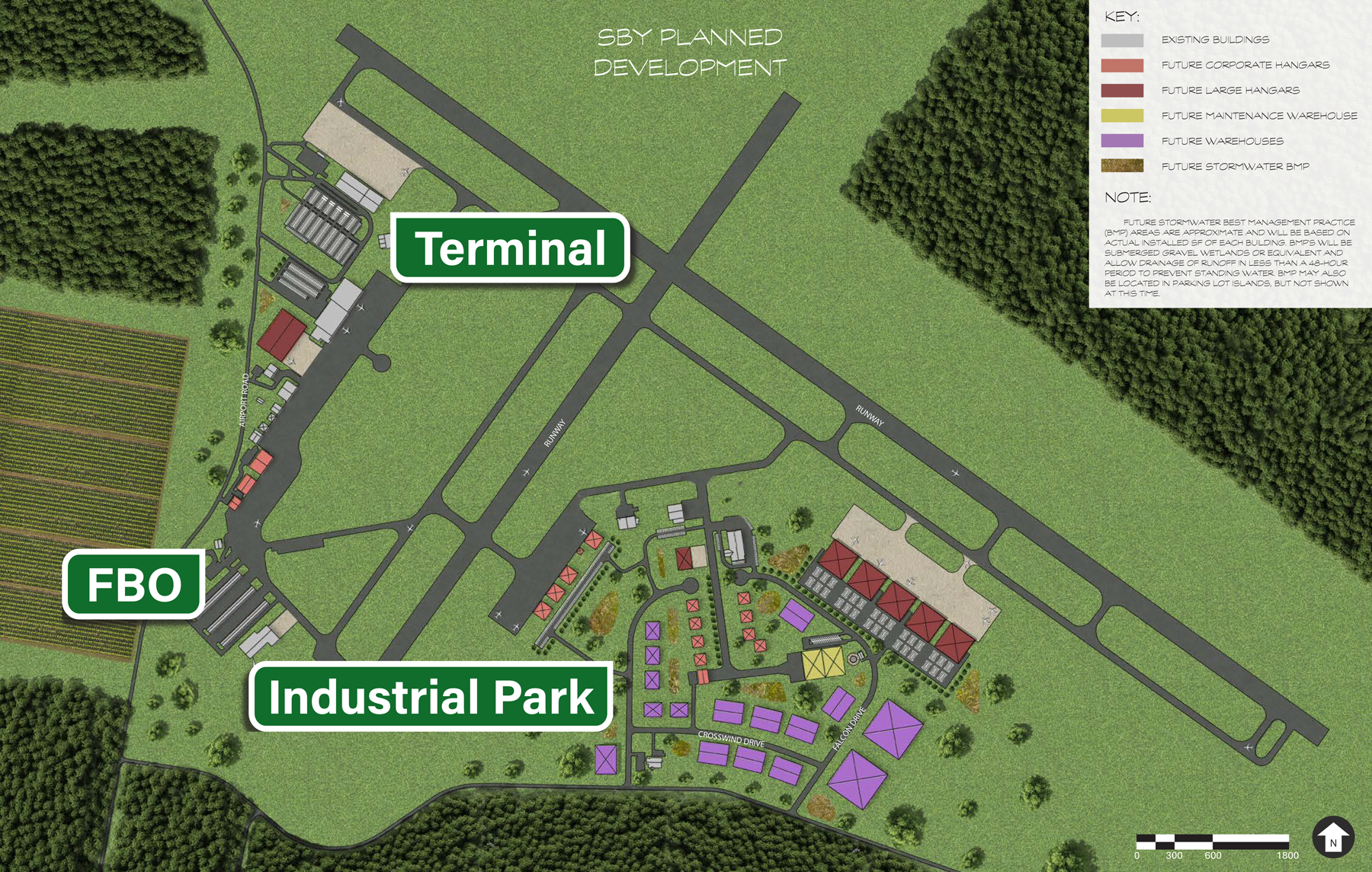 SBY Airport Industrial Park pre designed 42000 sf hangar