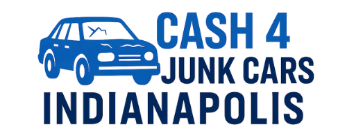 The logo for cash 4 junk cars indianapolis has a blue car on it.