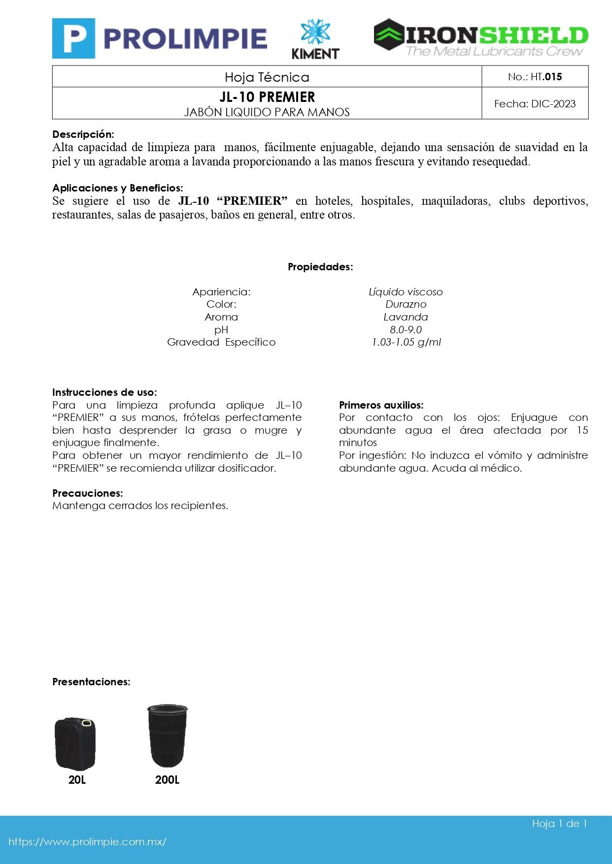 JL-10 Jabón Líquido para Manos