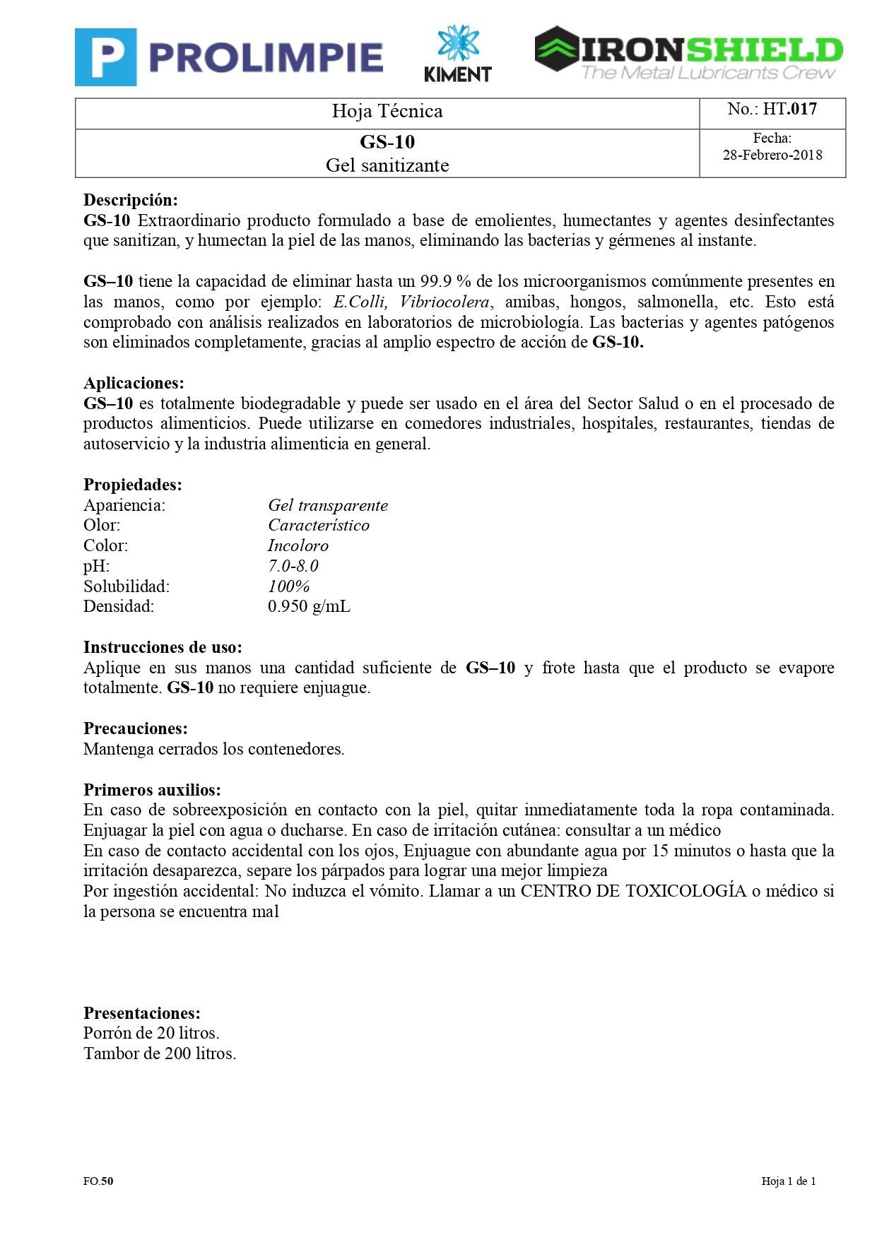 GS 10 Gel Sanitizante