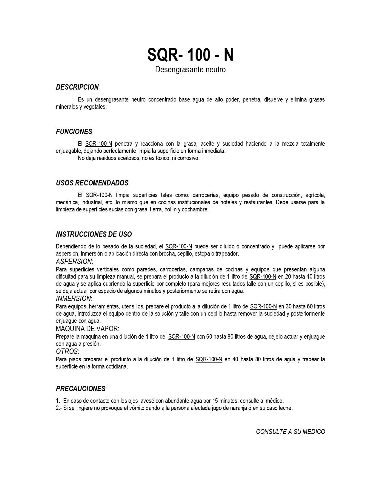 SQR 100 N Desengrasante Neutro