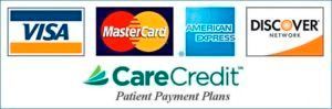A visa mastercard discover and carecredit patient payment plans logo