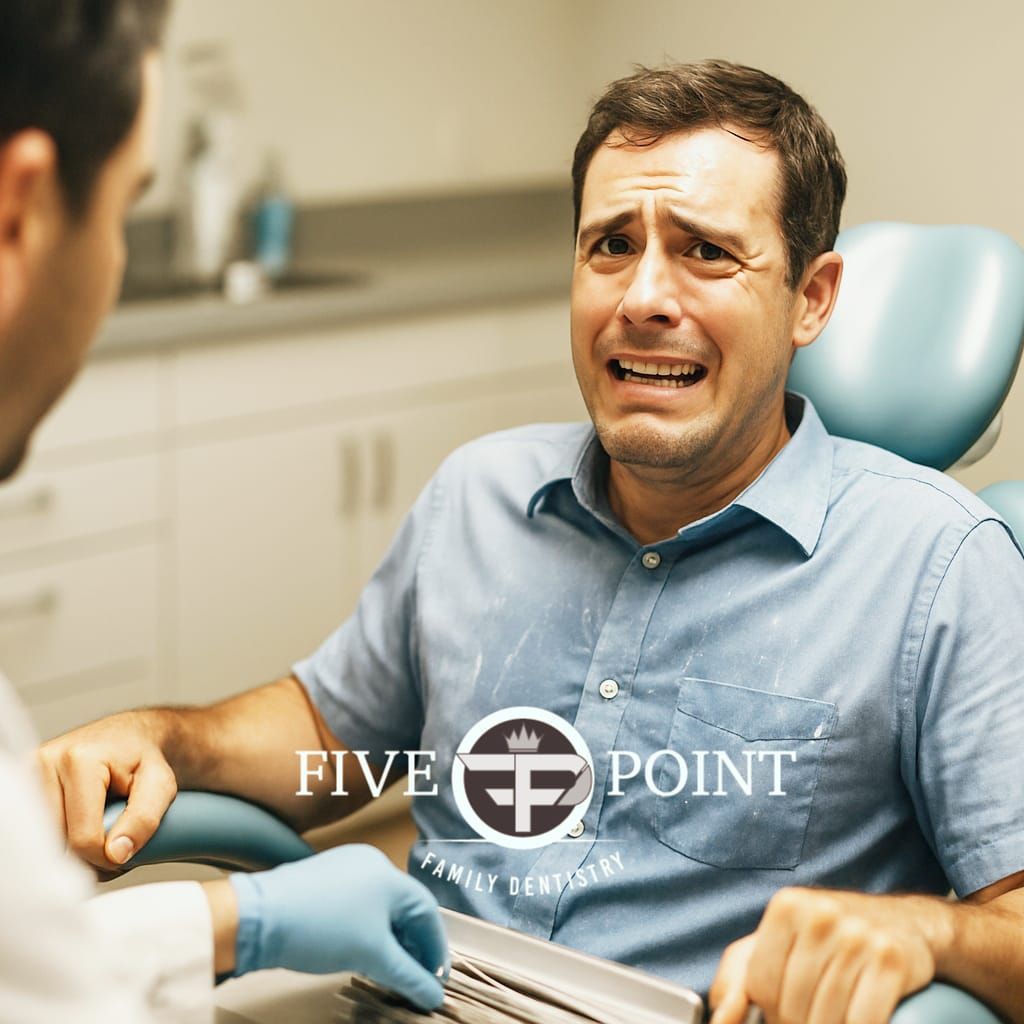 Man has anxiety in the dental chair