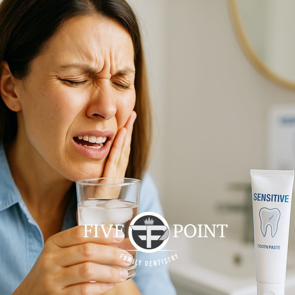 Woman having tooth sensitivity pain drinking water