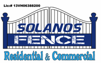The logo for solanos fence is a residential and commercial company.