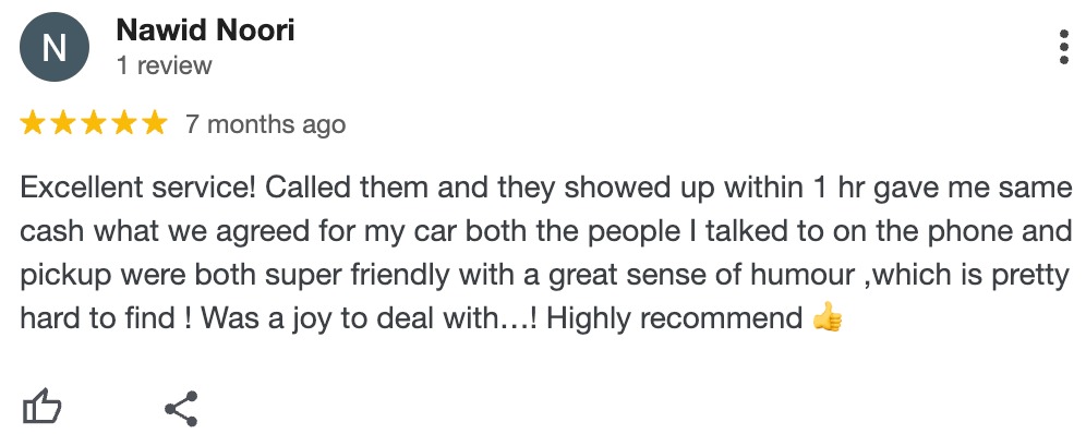 Happy client's Google review, 5-star rating