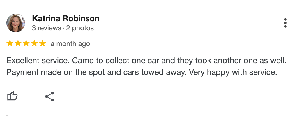 Happy client's Google review, 5-star rating