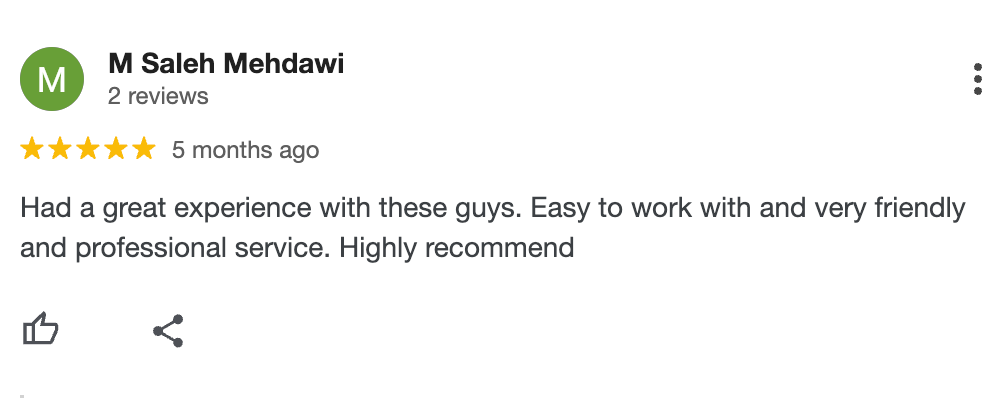 Happy client's Google review, 5-star rating
