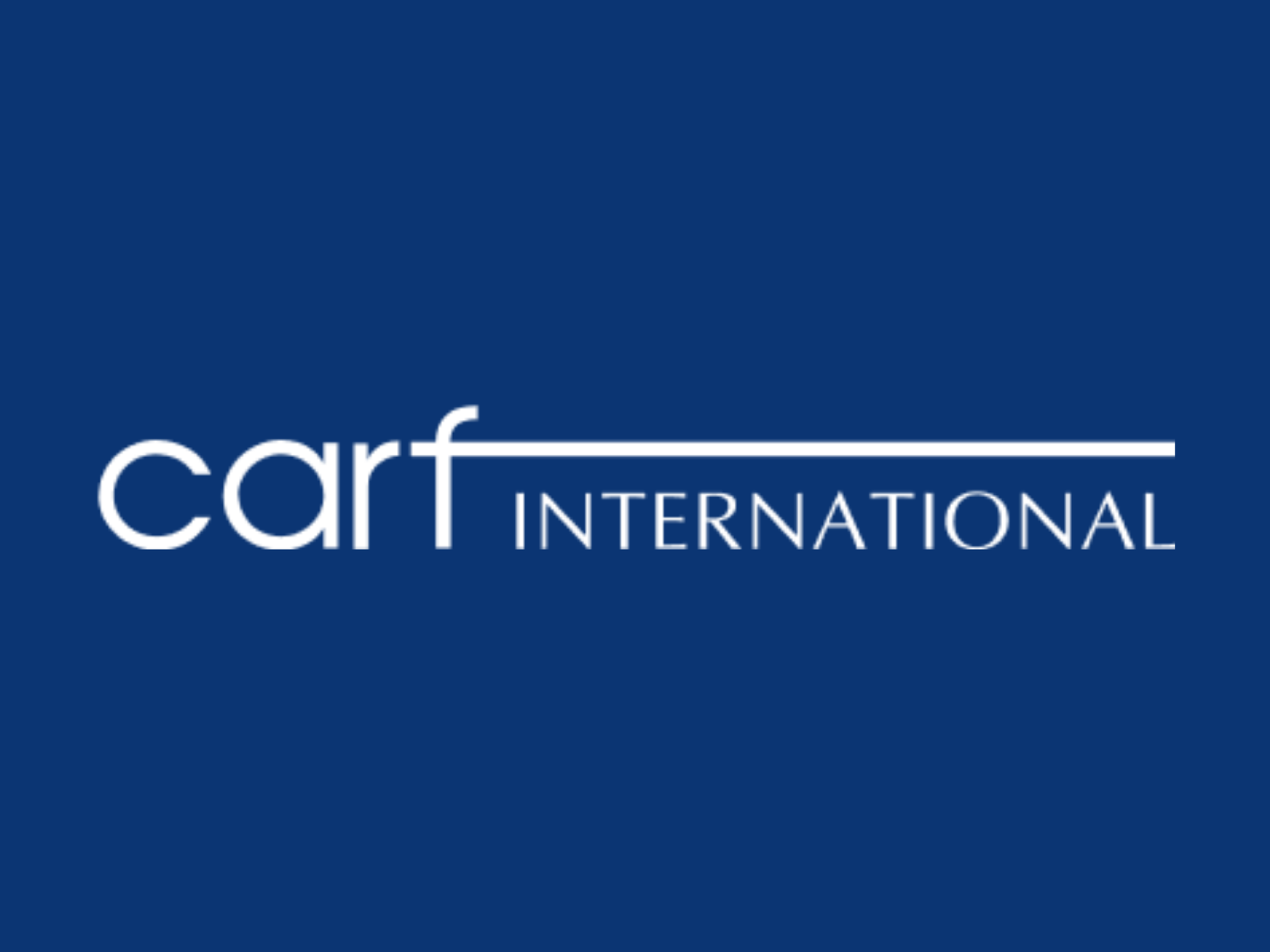 The logo for carf international is on a blue background
