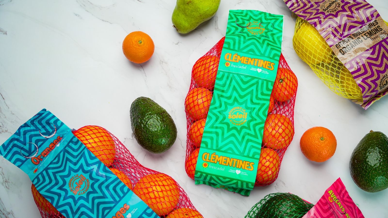 Citrus and avocados on table 