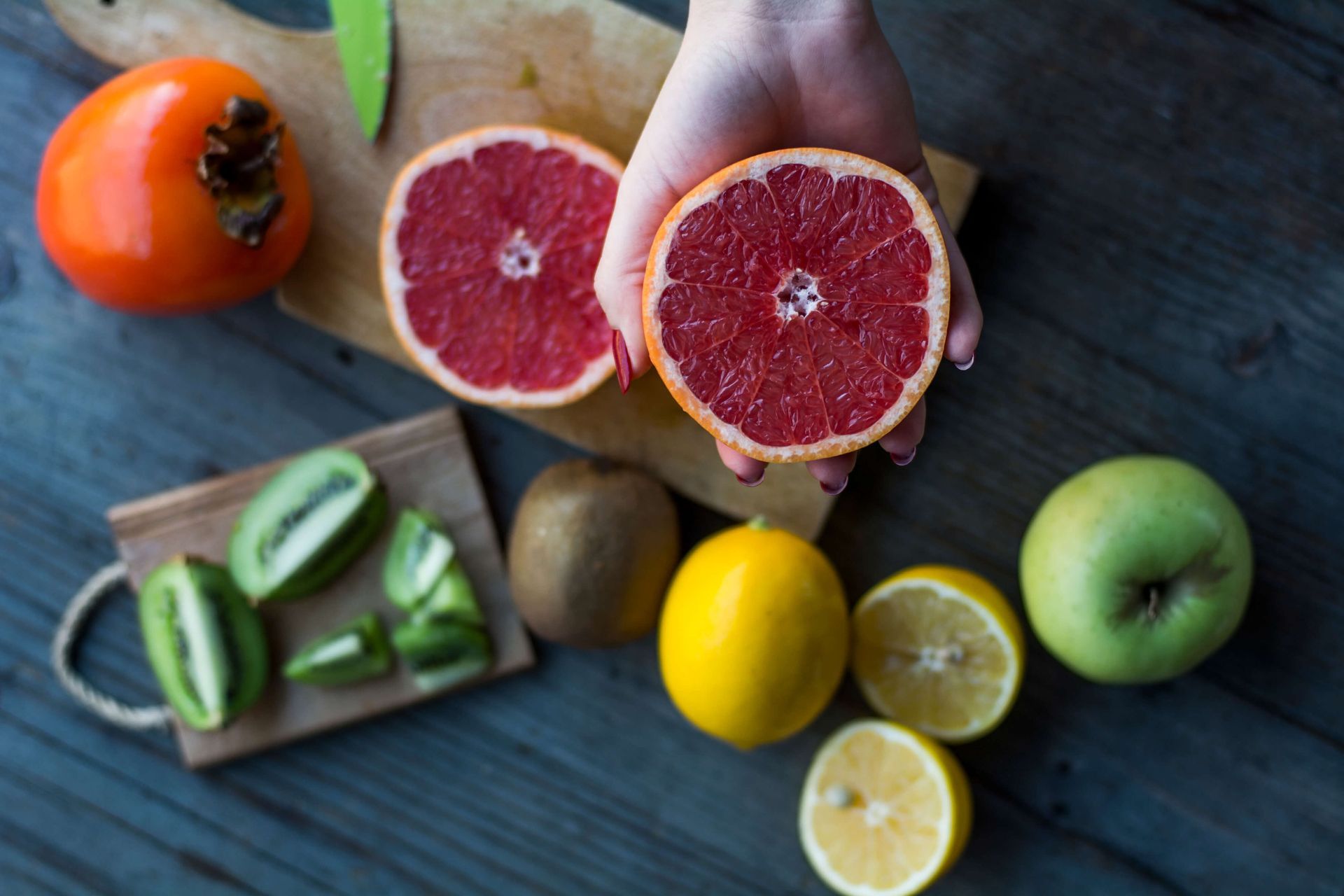 Grapefruit, kiwi, lemons, persimmons