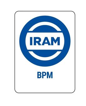 Logotipo IRAM BPM: Círculo azul con “IRAM” en blanco, sobre fondo blanco.