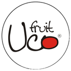 Logotipo: “Uco” con una U estilizada y un óvalo rojo, “fruta” encima; encerrado en un círculo blanco.