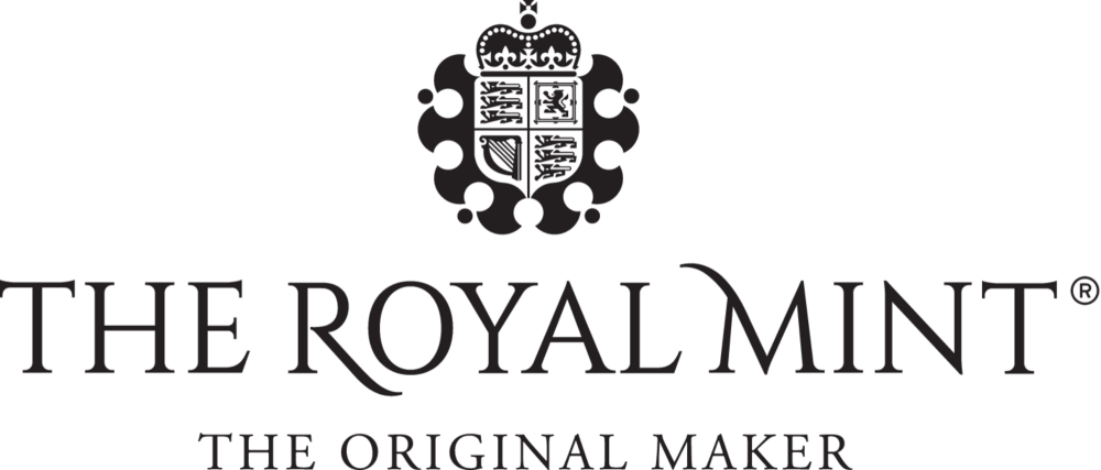 Logo of The Royal Mint with the royal crest and the tagline