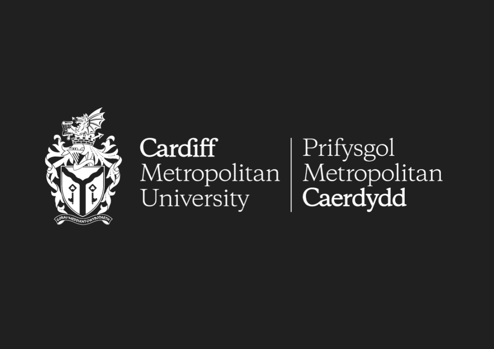 Cardiff Metropolitan University logo in white on a black background.