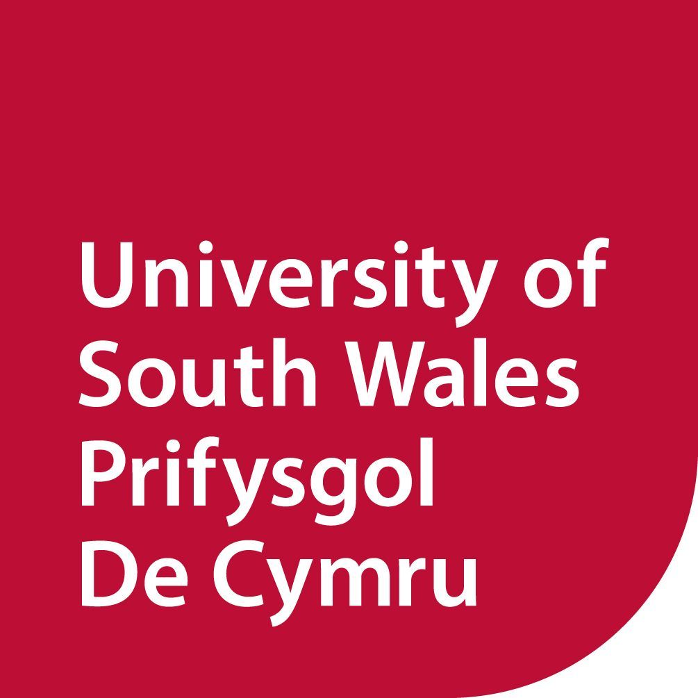 University of South Wales logo in white text on a red square.