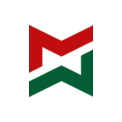 Red and green geometric logo: 