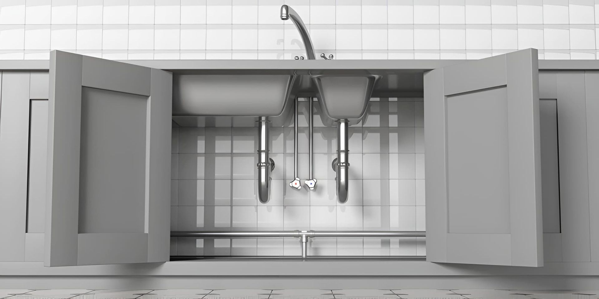 A Kitchen Sink With Two Sinks Underneath It And The Doors Open — GPS Plumbing, Drainage & Gasfitting In Dubbo, NSW