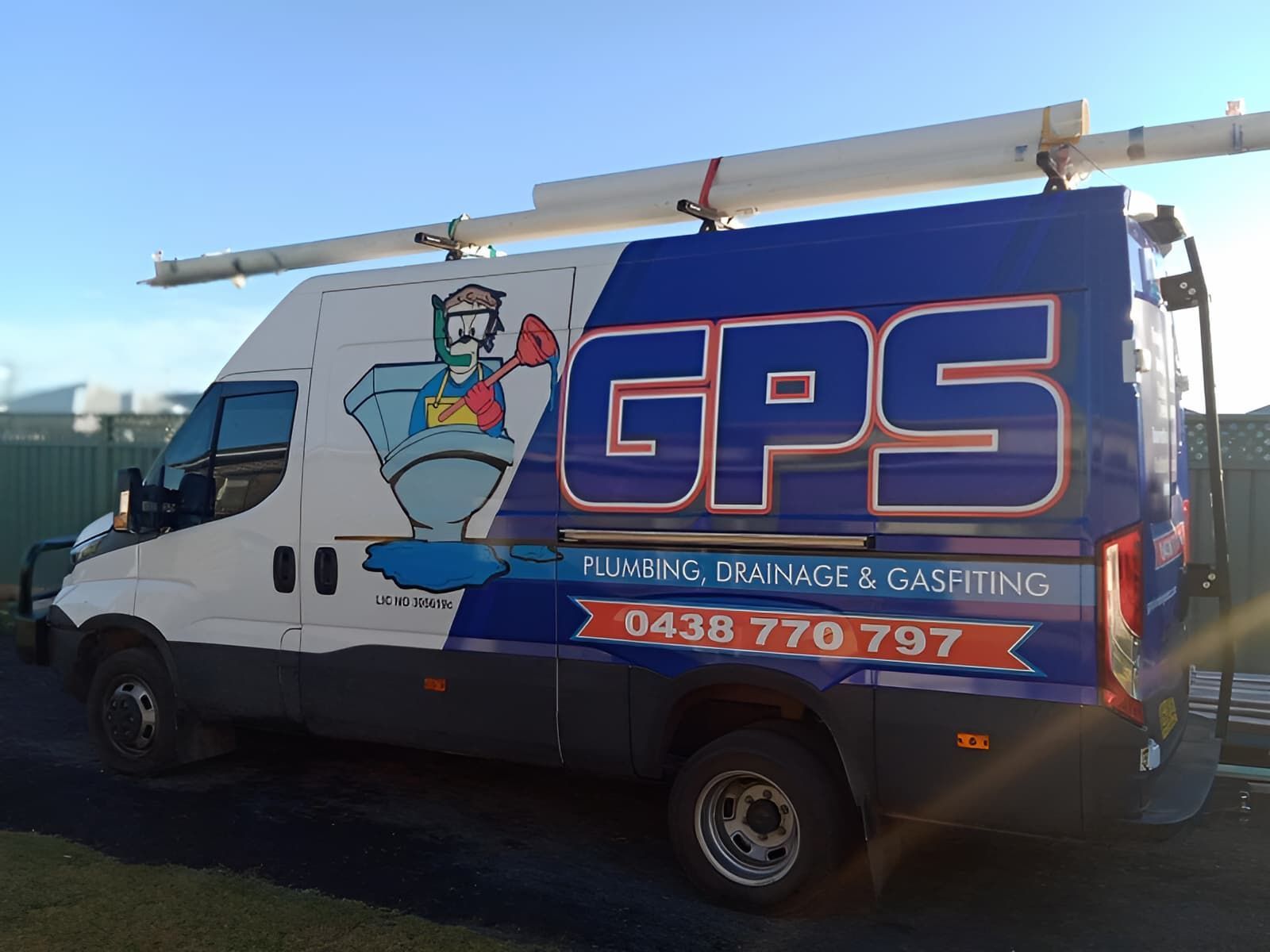 A Blue And White Van With The Word Gps On It — GPS Plumbing, Drainage & Gasfitting In Dubbo, NSW