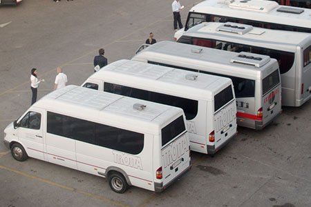Parked minibuses