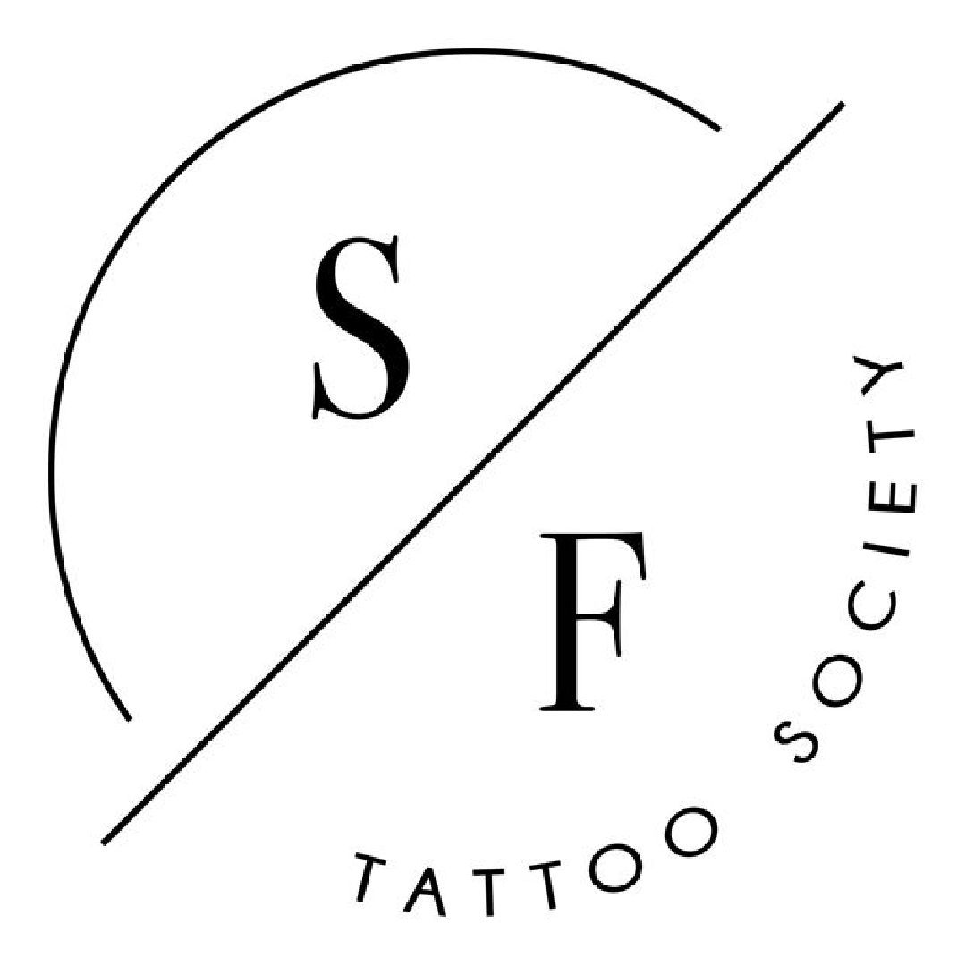 Black and white logo of the letter 'S' and the letter 'F' for tattoo studio - SF Tattoo Society