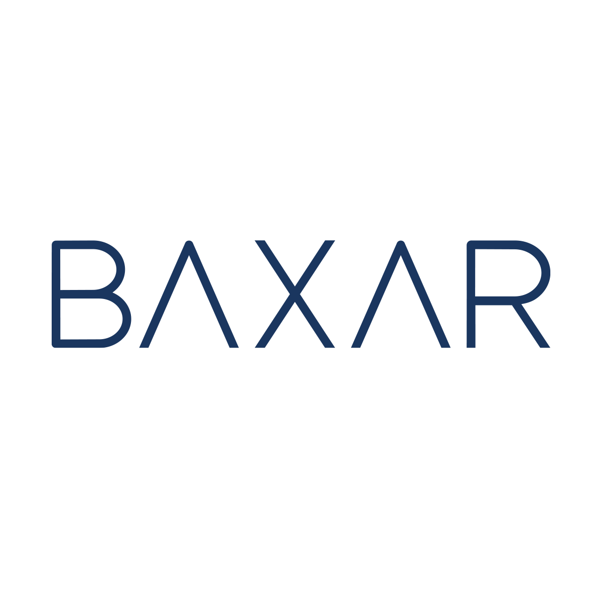 Logo BAXAR in blu scuro su sfondo bianco.