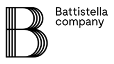 Logo dell'azienda Battistella: lettera B stilizzata con linee sovrapposte e testo 