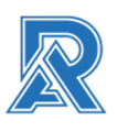 A blue letter r with a white outline on a white background.