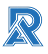 A blue letter r with a white outline on a white background.
