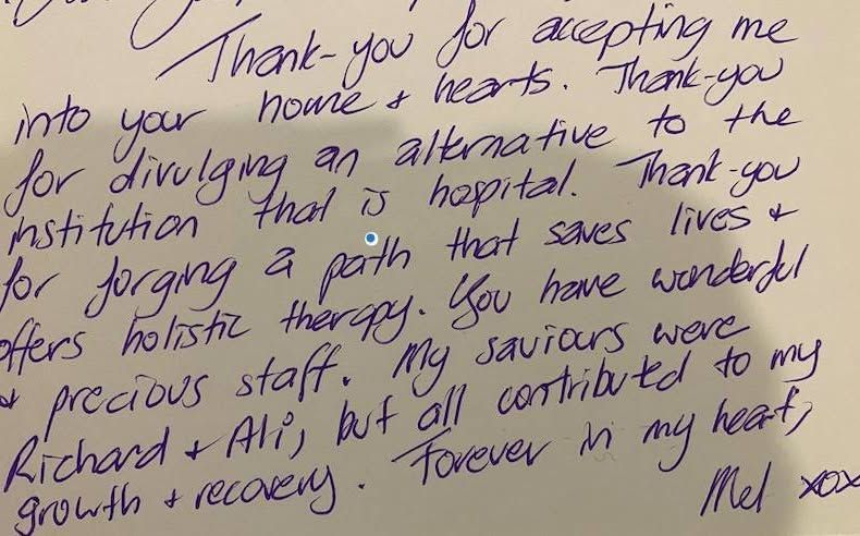 A Handwritten Note That Says Thank You for Accepting Me Into Your Home and Hearts — Gold Coast Detox and Rehab Services in Gold Coast, QLD