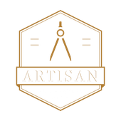 Gold Artisan Build Construct logo with compass icon and CC/BC on a dark background