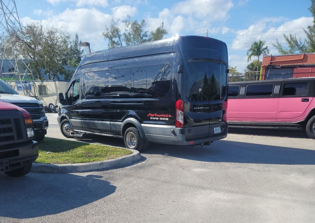 A white limousine is parked on the side of the road