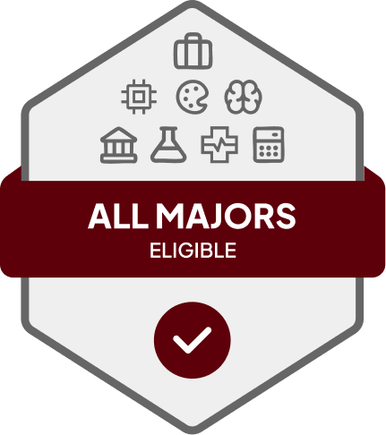 Badge with blue banner: 