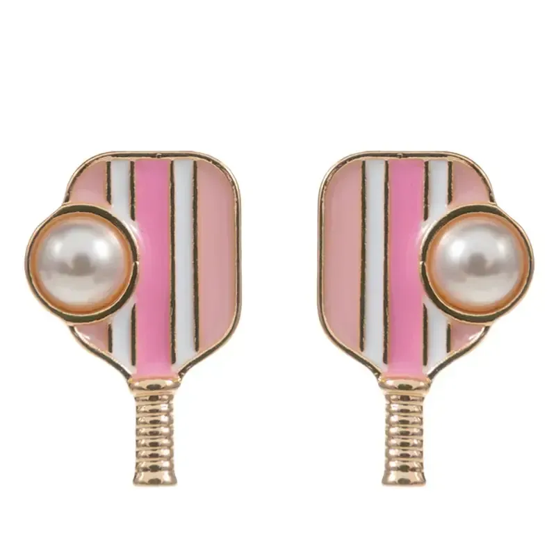 Pickleball Enamel with Pearl Post Earrings