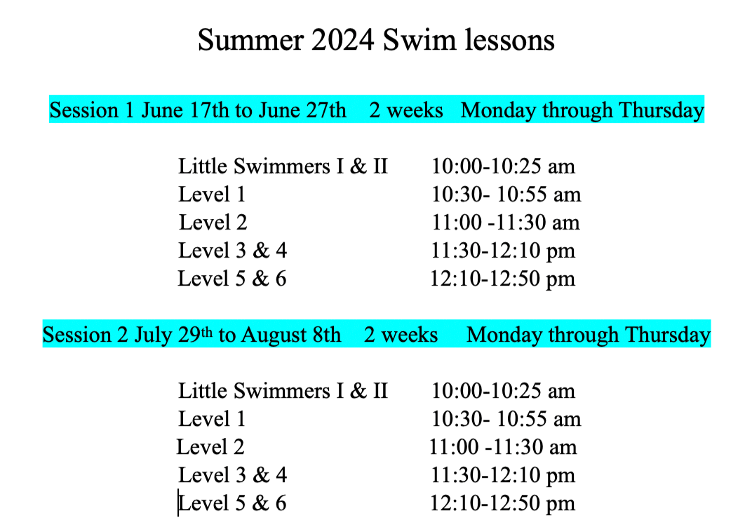 Fitness Evolution Swimming Lesson Information