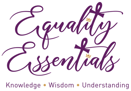 The logo for equality essentials is purple and has a crown on it.