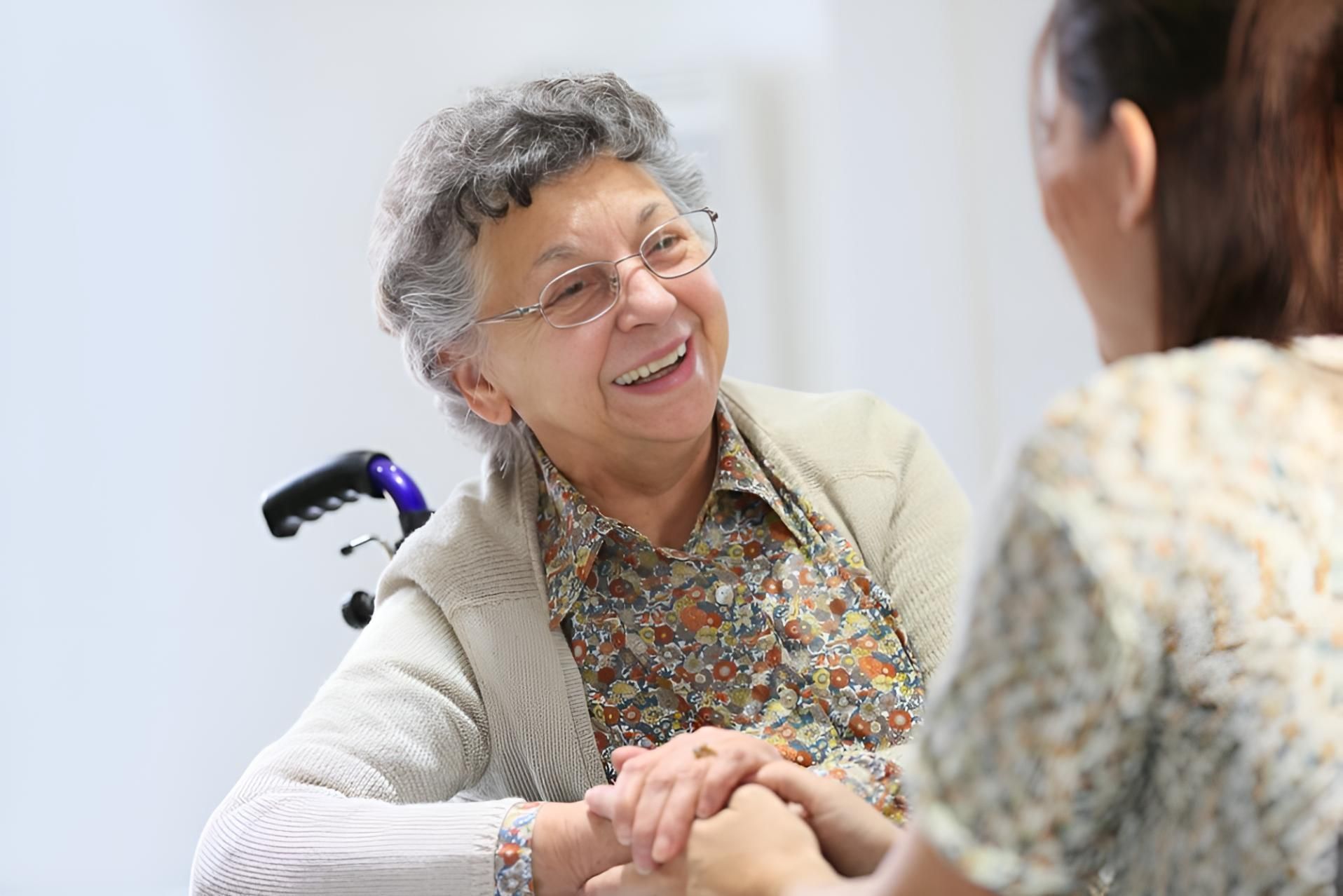A Woman is Holding the Hand of an Elderly Woman in a Wheelchair — Active Lifestyle Supports In Wollongong, NSW