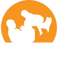 Orange circle with silhouette of a person on back lifting a child. Text: Fit Dad Lifestyle.