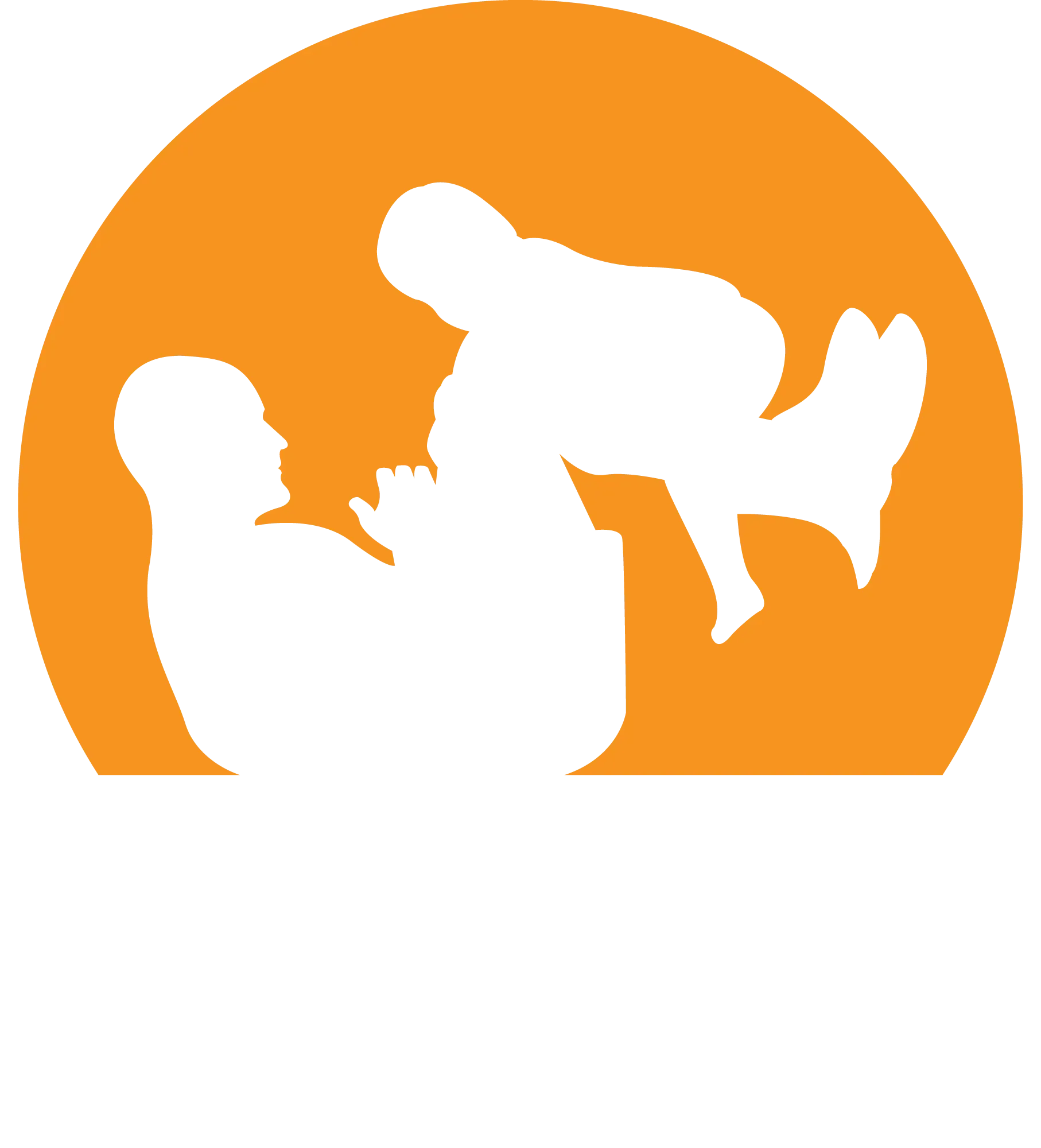 Orange circle with silhouette of a person on back lifting a child. Text: Fit Dad Lifestyle.