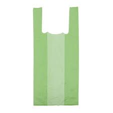Bolsa de compra de plástico verde con asas.