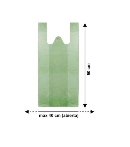 Bolsa de compra de plástico verde con asas.